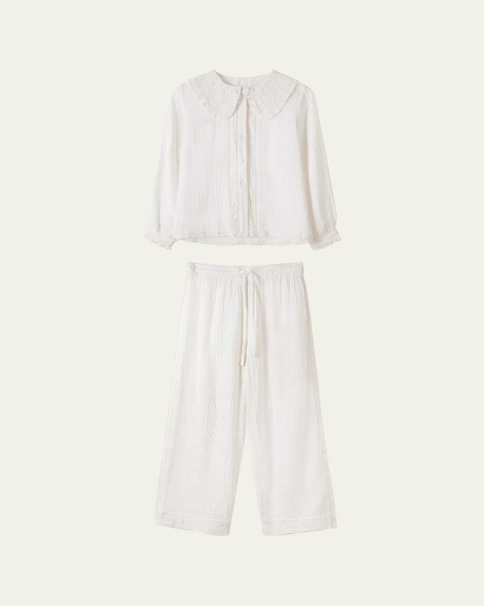 Fancy Collar Cotton Gauze Shirt and Trousers Set